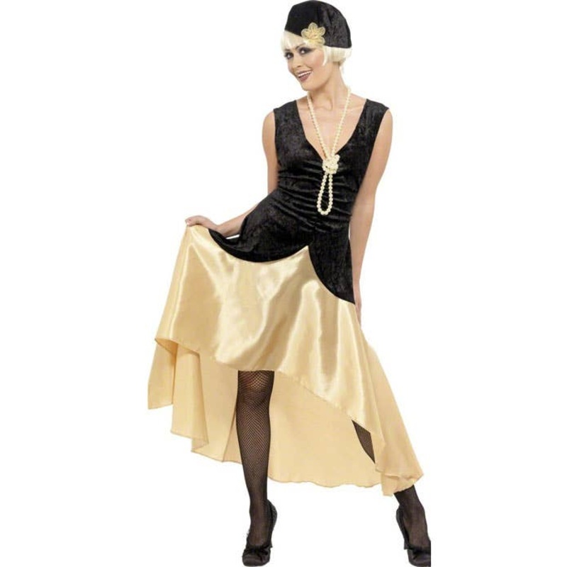 Gatsby Girl Womens Long Black and Gold 1920s Costume
