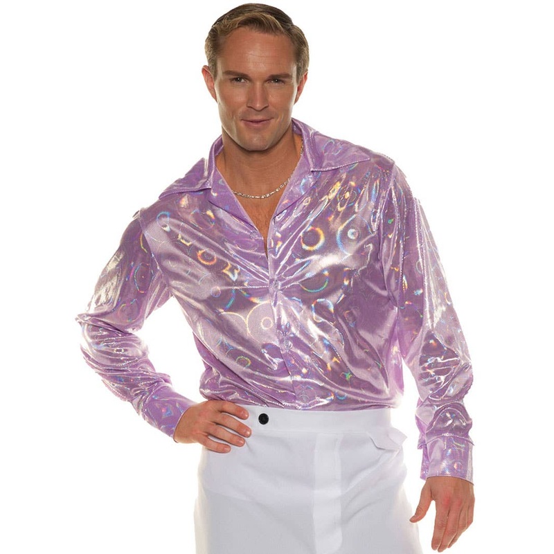 Holographic Purple Circles Mens 70s Disco Costume Shirt