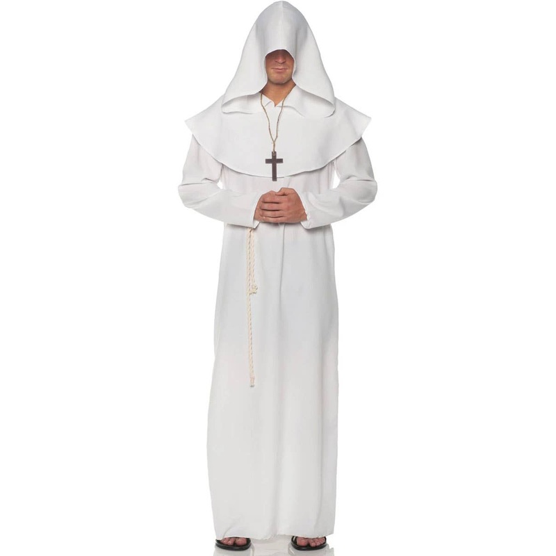 Hooded White Monk Plus Size Mens Costume Robe