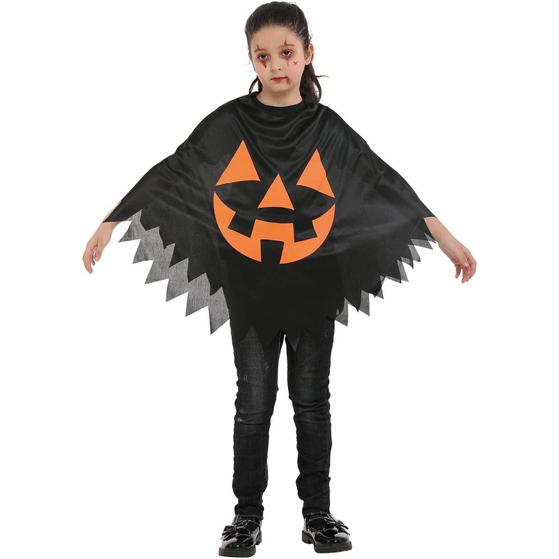 Jack O Lantern Print Girls Halloween Costume Poncho