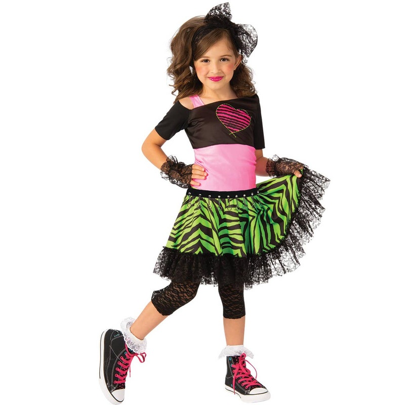 Neon 80s Material Girl Kids Dress Up Costume