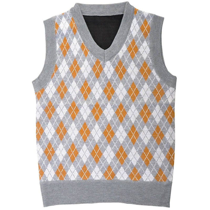 Old Man Boys Plaid Grey and Brown Knit Costume Vest