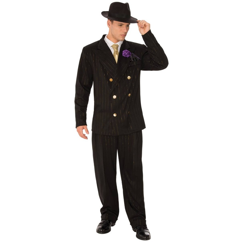 Pinstripe Gangster Mens 1920s Fancy Dress Costume
