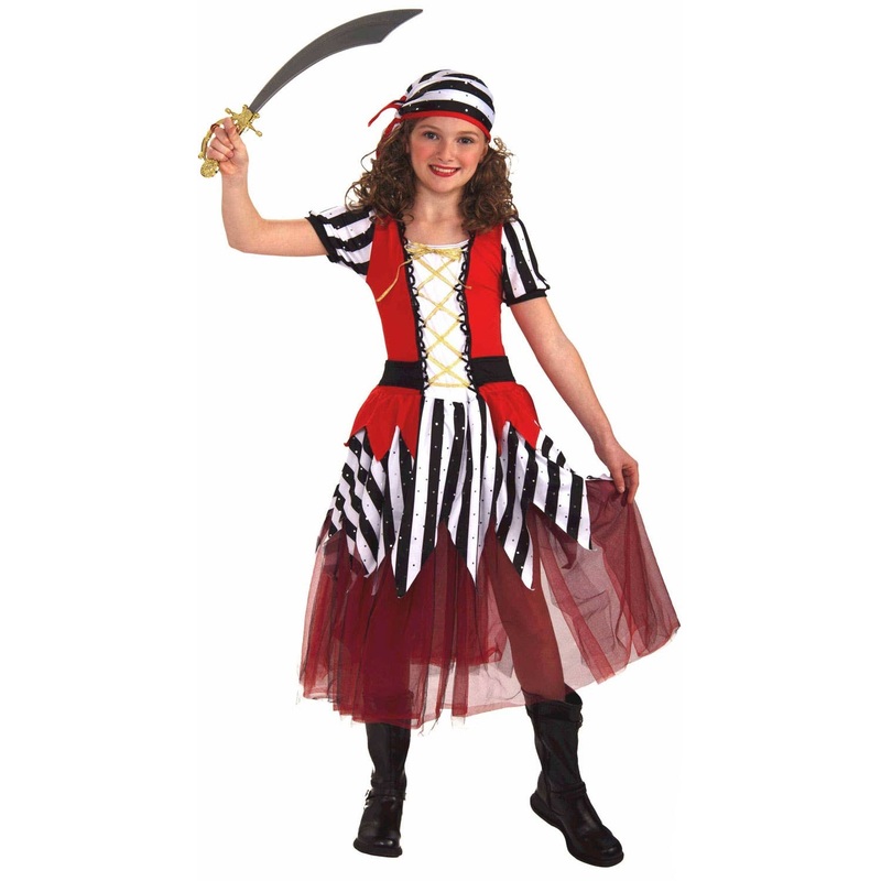 Pretty Striped Pirate Girls Dress Up Costume