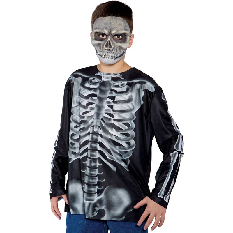 Skeleton Print Kids Halloween Costume Shirt
