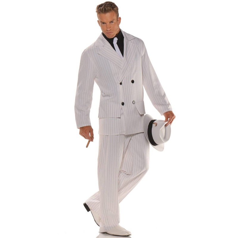 Smooth Criminal Mens Plus Size White Pinstripe 1920s Costume