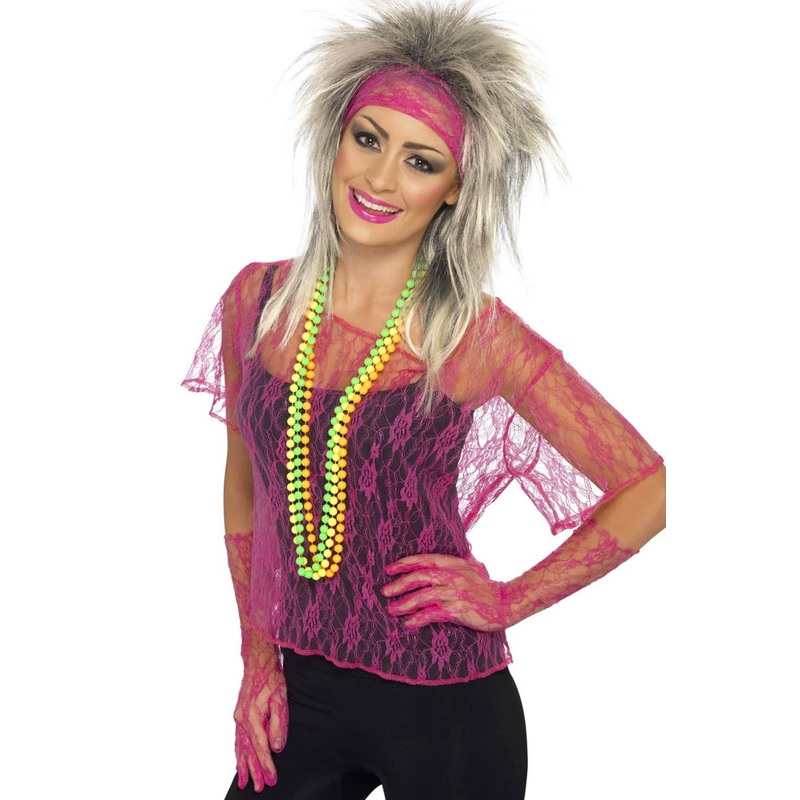 1980s Womens Pink Lace Costume Accessory Set