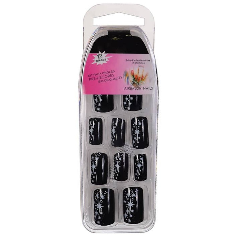 Black with White Stars Fake Costume Nails