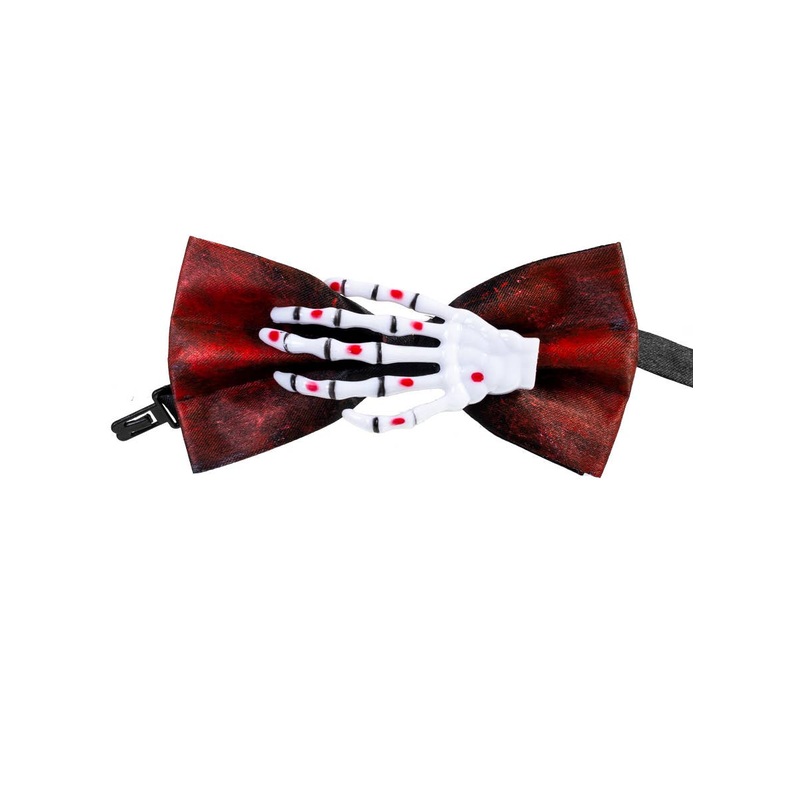 Bloody Black Bow Tie with Skeleton Hand Halloween Accessory
