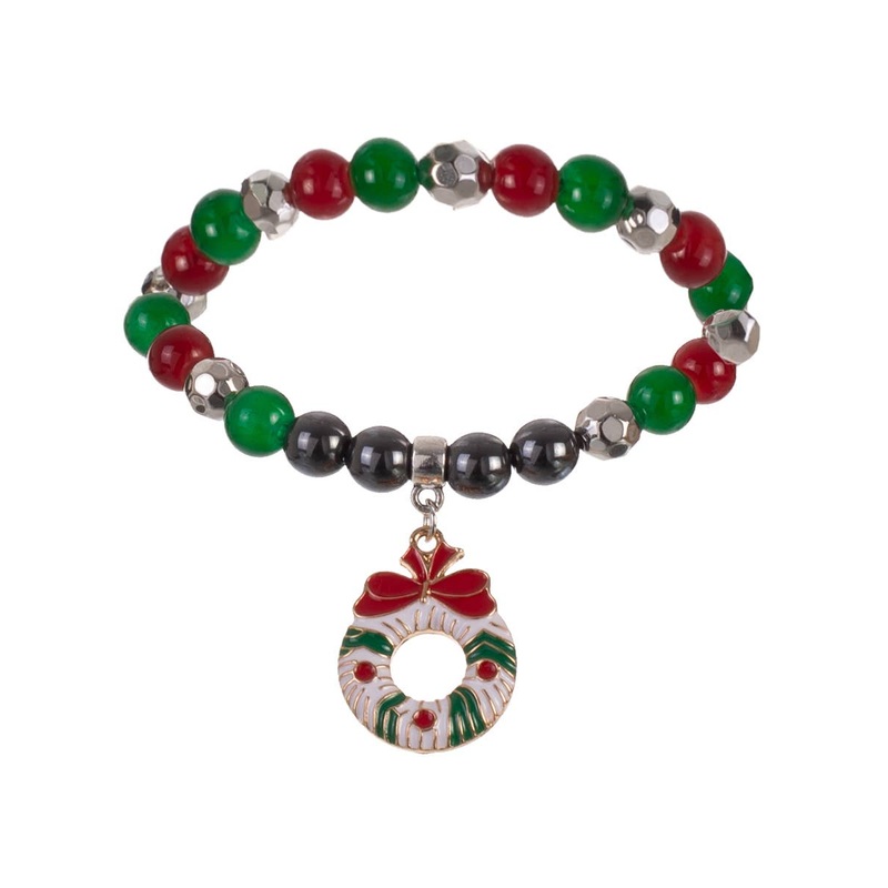 Christmas Wreath Red and Green Beaded Christmas Bracelet