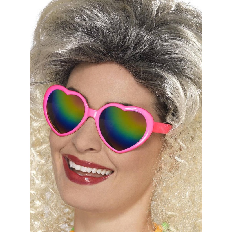 Hot Pink Mirrored Heart Shaped Costume Sunglasses