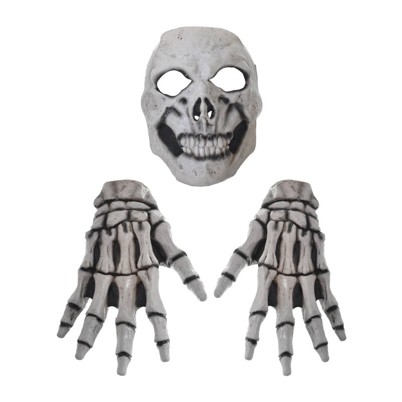 Human Skull Mask and Skeleton Hands Halloween Set