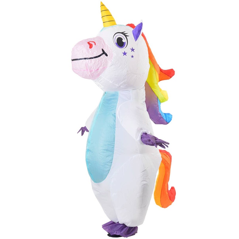 Inflatable White Unicorn with Rainbow Mane Adults Costume