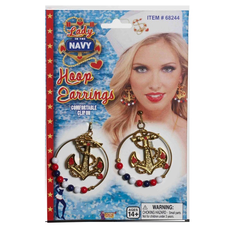 Lady in the Navy Anchor Hoop Earrings Costume Jewellery