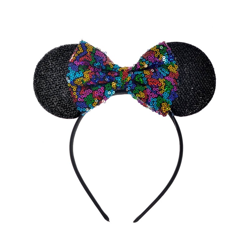 Miss Mouse Ears with Rainbow Sequin Bow Headband