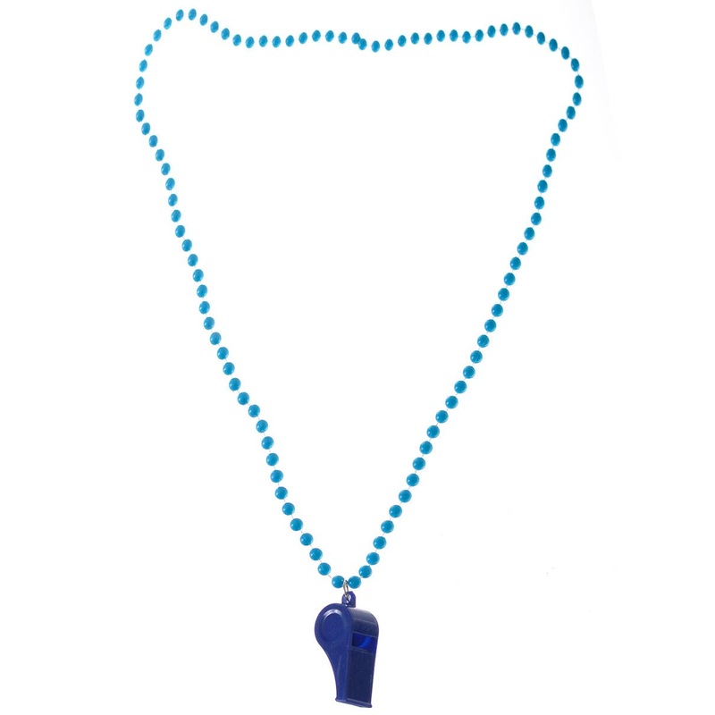 Neon Blue 80s Beaded Necklace with Disco Whistle