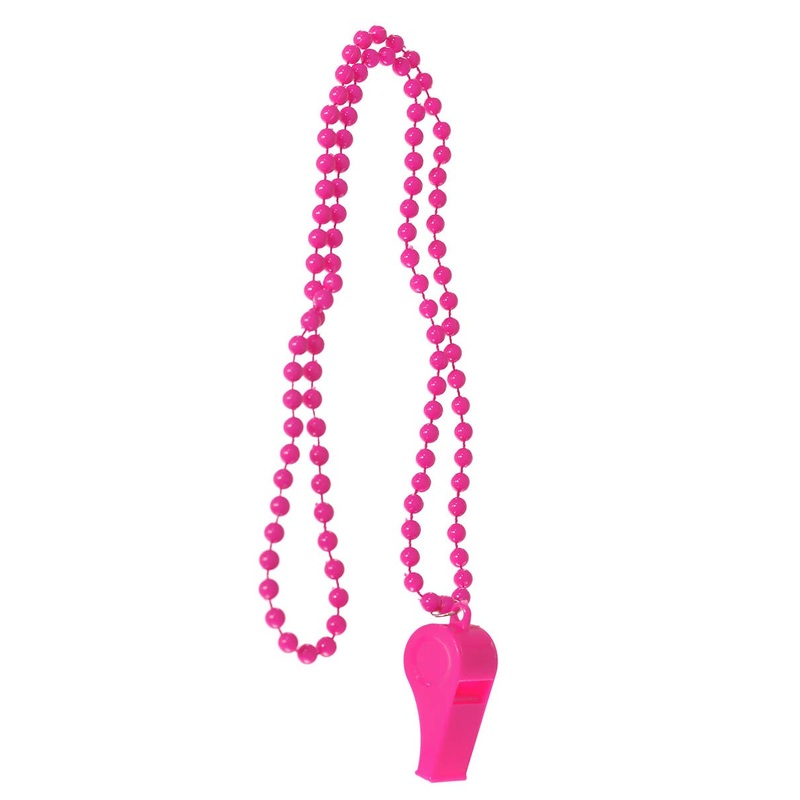 Neon Pink 80s Beaded Necklace with Disco Whistle