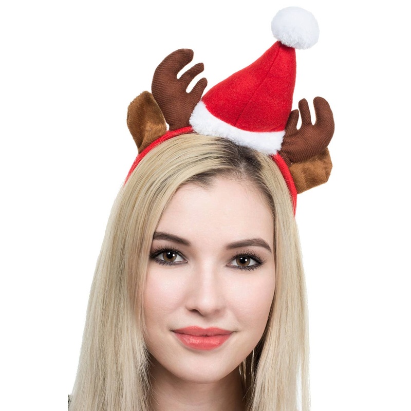 Novelty Christmas Reindeer with Santa Hat Headband