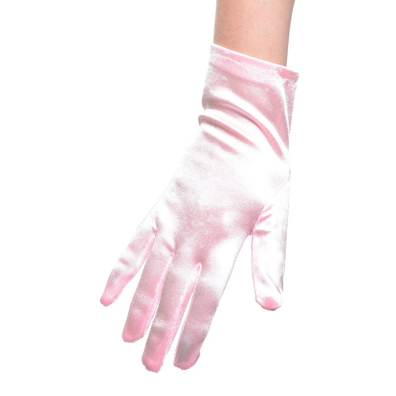 Pale Pink Satin Wrist Length Womens Costume Gloves