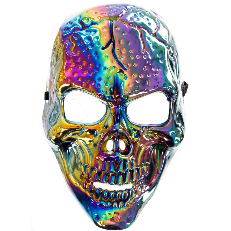 Rainbow Chrome Riveted Skull Halloween Costume Mask