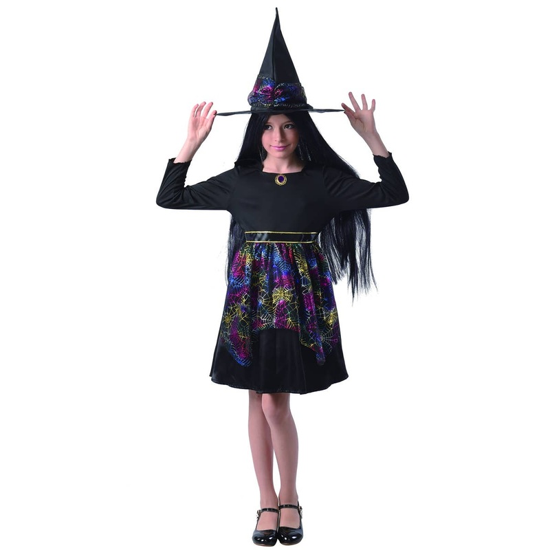 Rainbow Spiderweb Witch Girls Halloween Costume