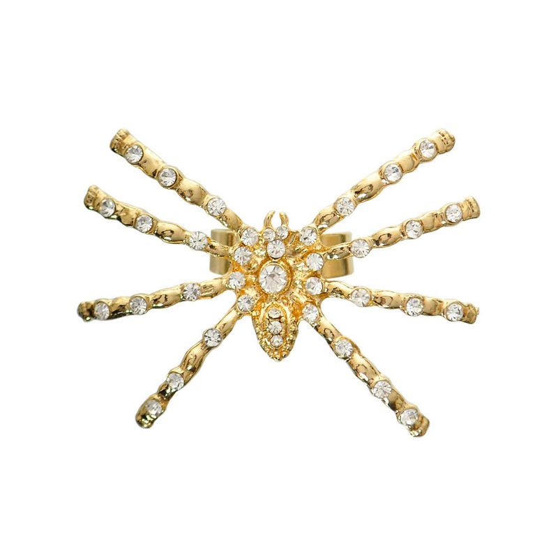 Rhinestone Gold Metal Spider Costume Ring