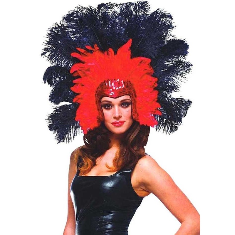 Sequined Red and Black Showgirl Headpiece