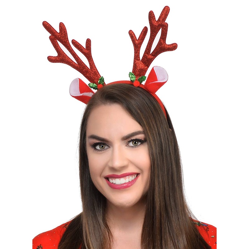 Sparkly Red Reindeer Antlers Christmas Costume Headband