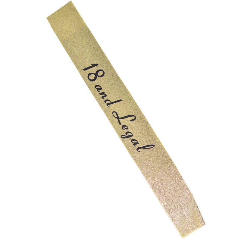 18 and Legal Gold Glitter Birthday Girl Sash