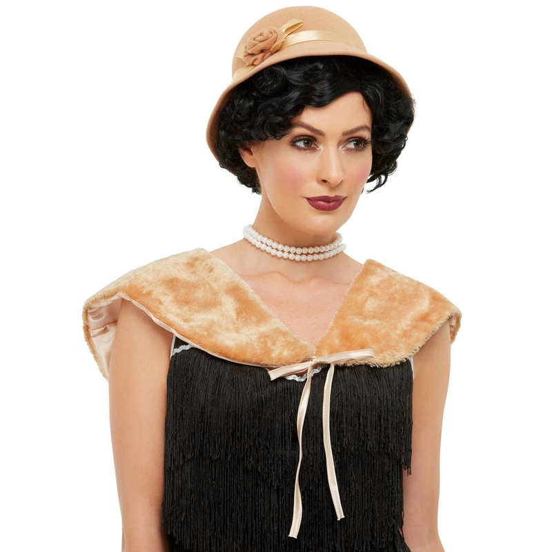 1920s Beige Flapper Shawl and Hat Accessory Set