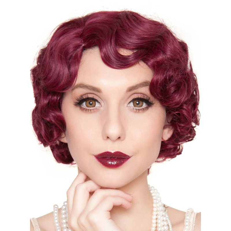 1920s Flapper Finger Waves Womens Burgundy Red Costume Wig