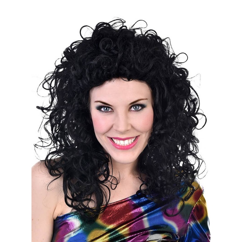 1970s Disco Diva Womens Curly Black Costume Wig