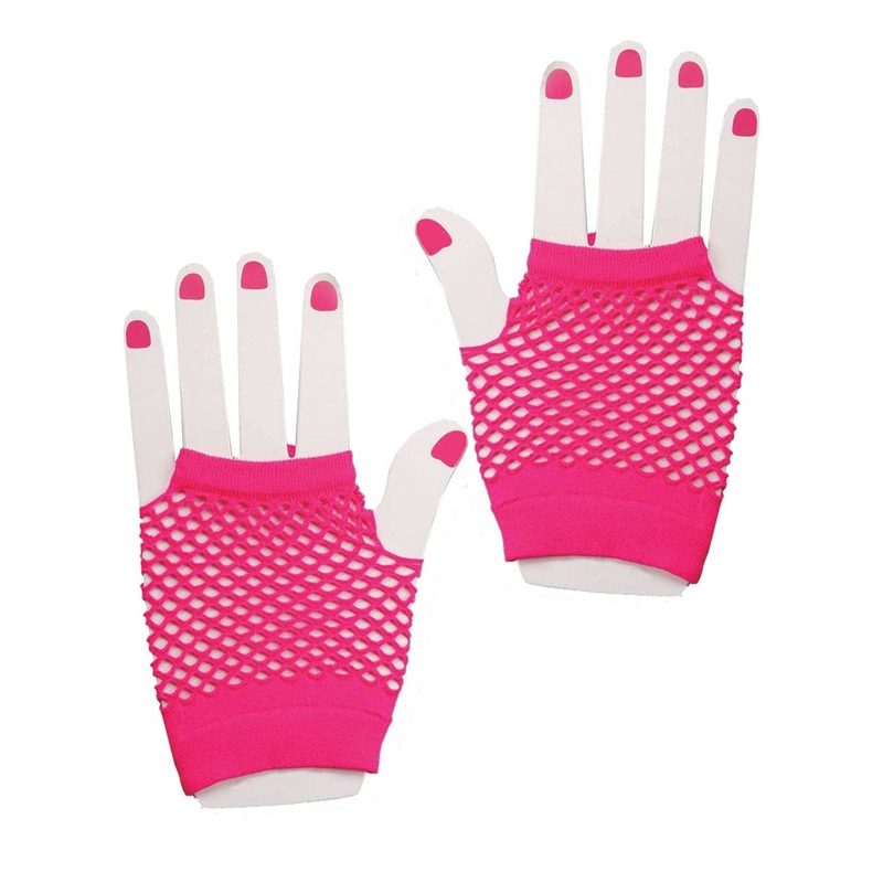 80s To The Maxx Neon Pink Fishnet Gloves