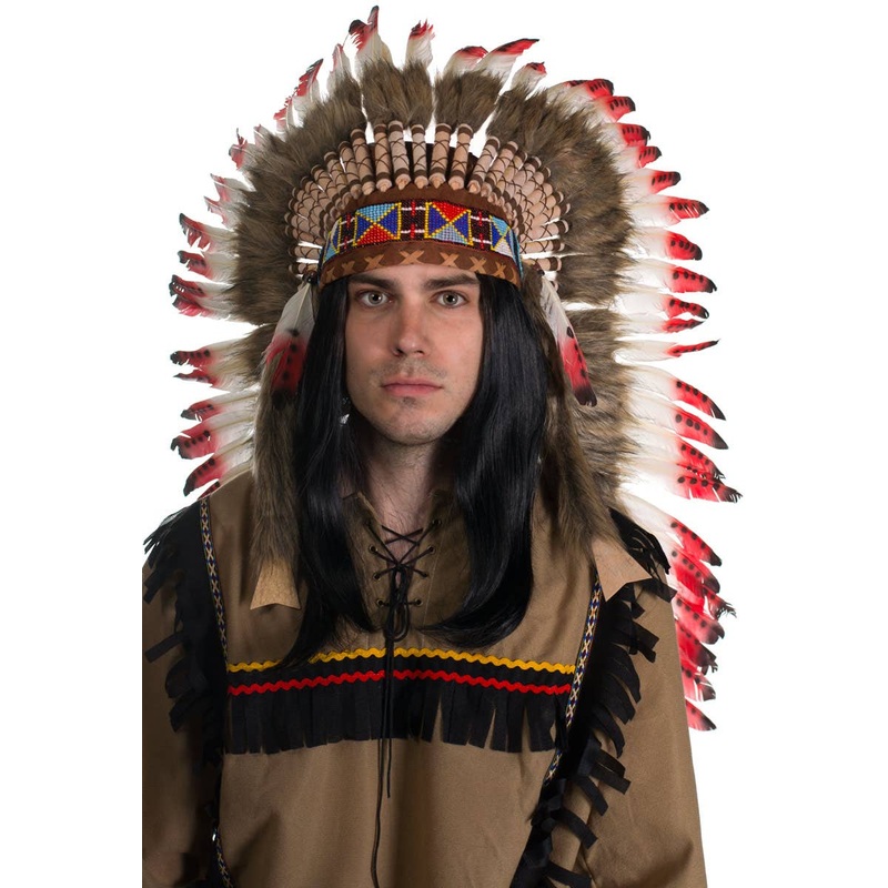 American Indian Deluxe Authentic Red and Brown Feather Headdress