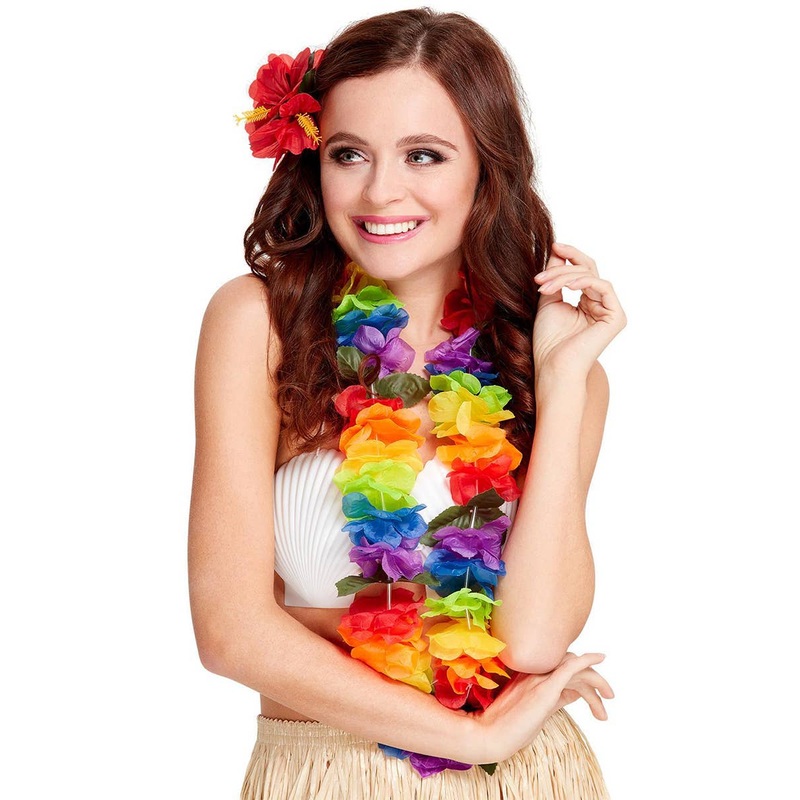 Bright Rainbow Flower Lei Hawaiian Costume Accessory