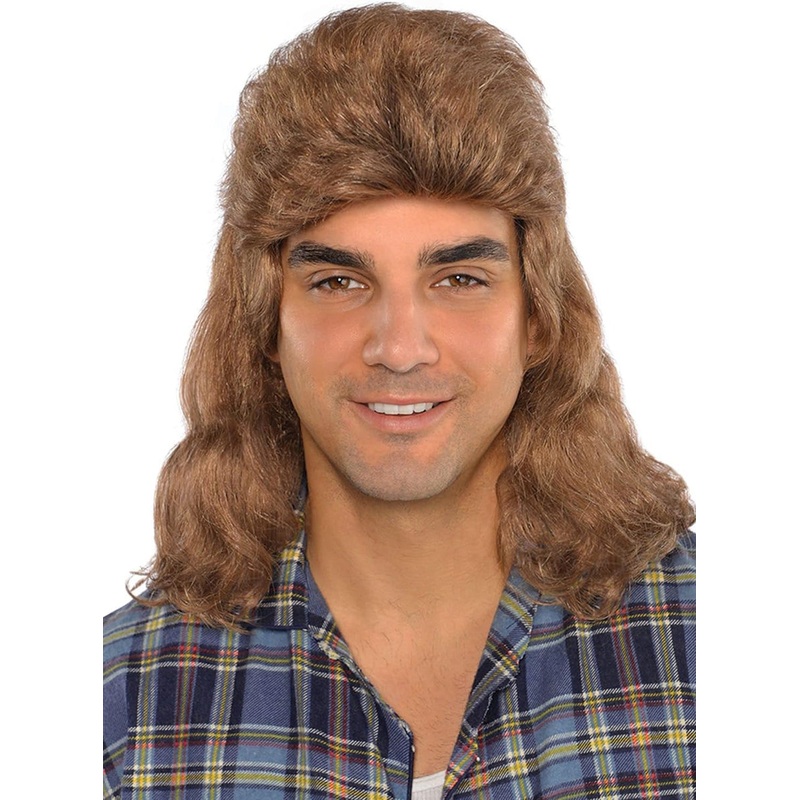Classic Mens 1980s Brown Bogan Mullet Costume Wig