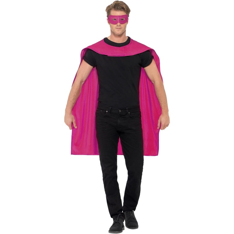Classic Pink Superhero Mens Costume Cape And Mask Set