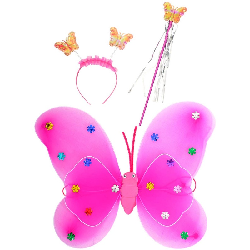 Cute Pink Girls Butterfly Fairy Wings Accessory Kit