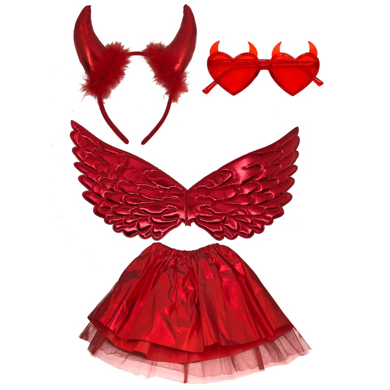 Cute Red Devil Girls 4 Piece Halloween Costume Accessory Set