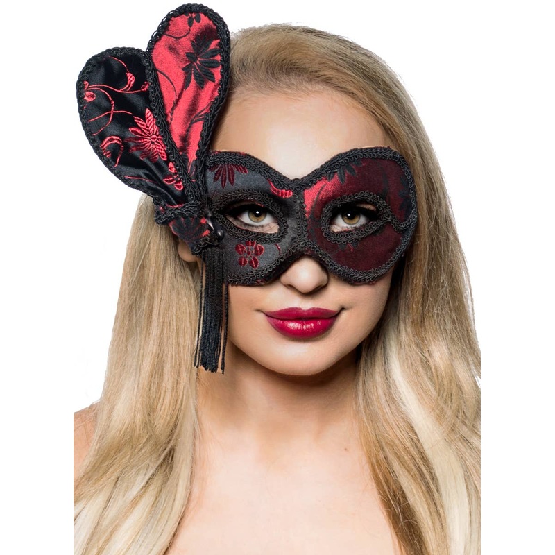 Deluxe Black and Red Brocade Masquerade Mask