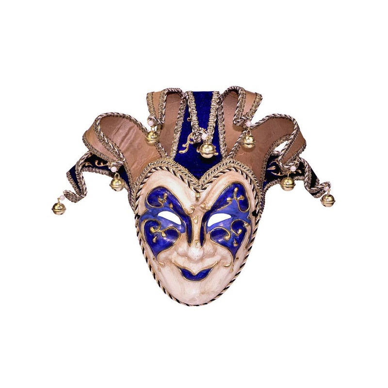 Deluxe Full Face Blue Jester Masquerade Mask