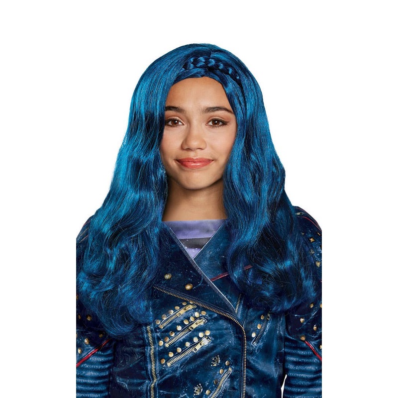 Evie Descendants Girls Blue Wavy Costume Wig