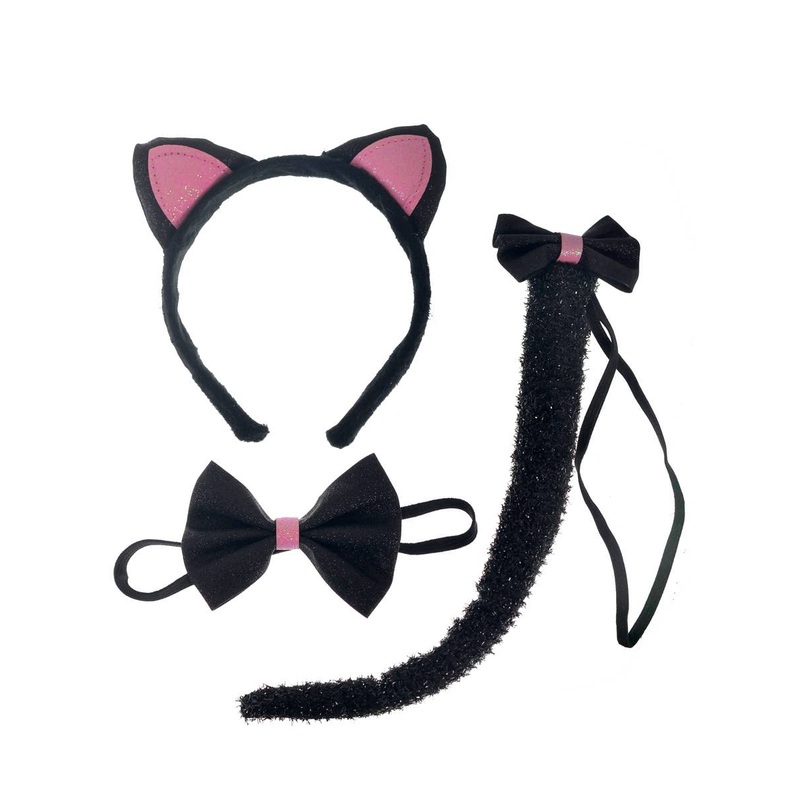 Glittery Black and Pink Cat Kids Costume Kit