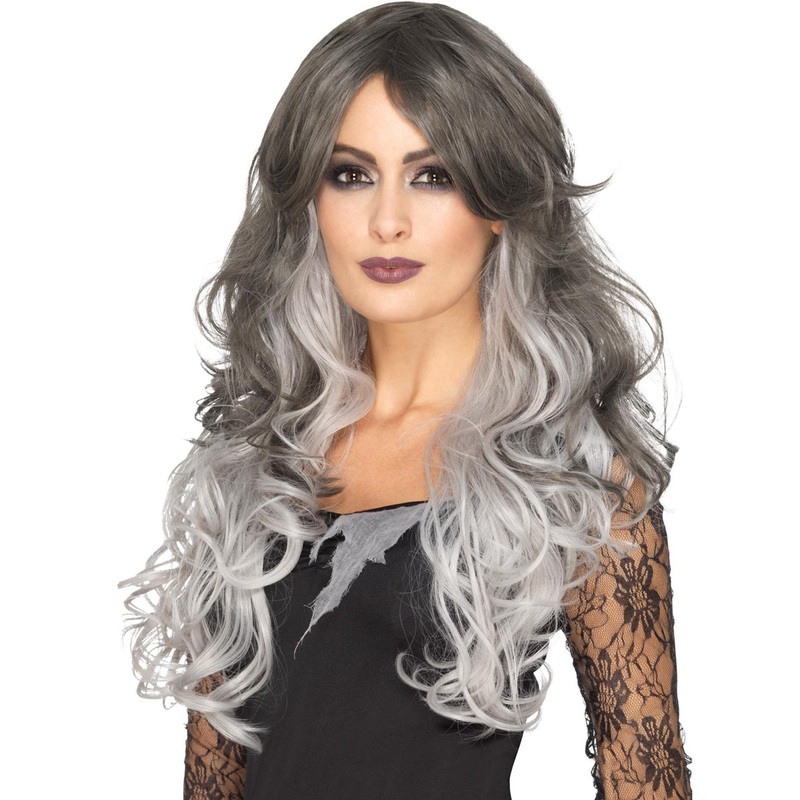 Gothic Bride Womens Black And Grey Halloween Costume Wig