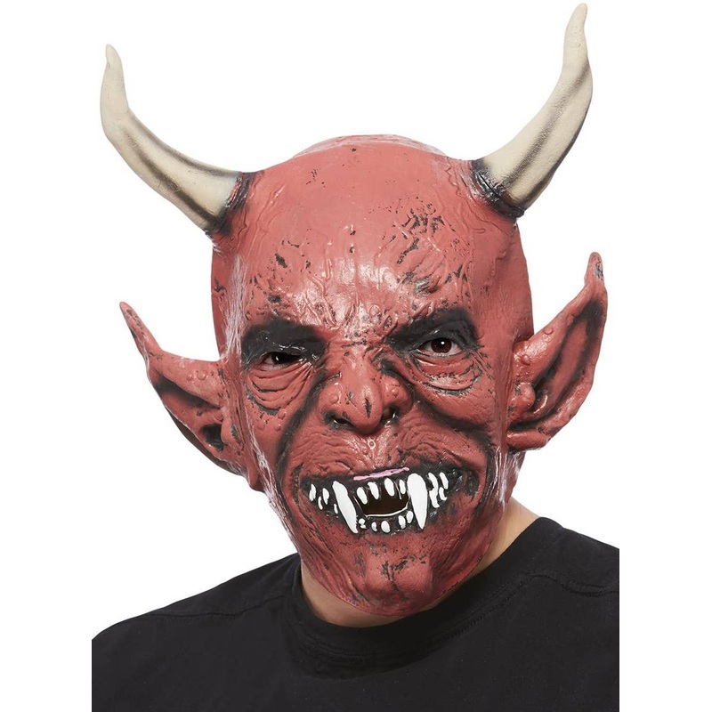 Horned Red Demon Latex Halloween Mask