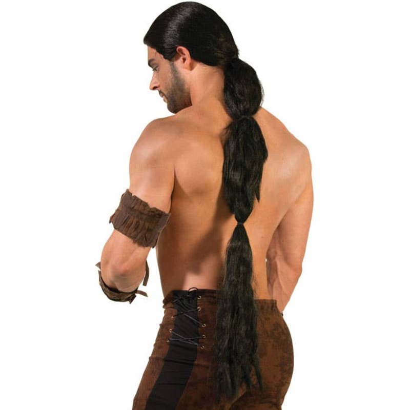 Long Black Mens Medieval Warrior Costume Wig