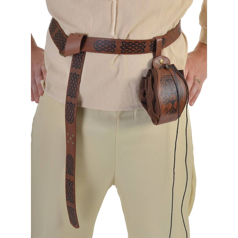 Long Brown Leather Look Celtic Print Costume Belt