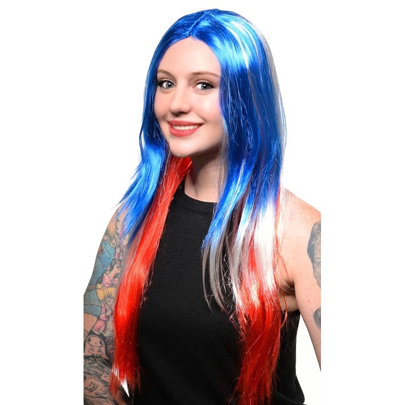 Long Red, White and Blue Womens Australia Day Wig