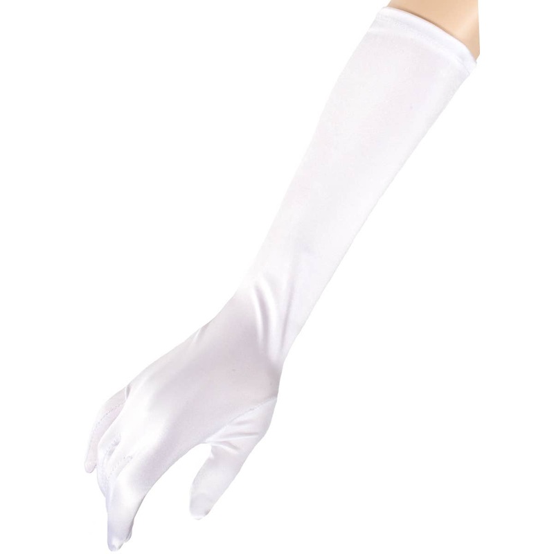 Long White Satin Elbow Length Costume Gloves