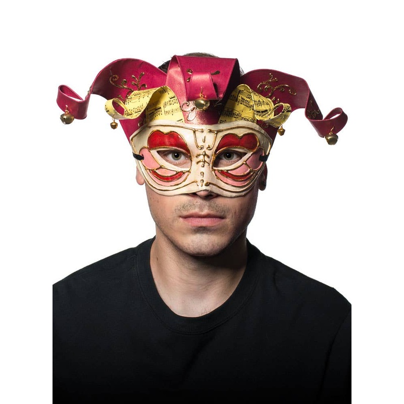Musical Red and Gold Jester Mens Masquerade Mask